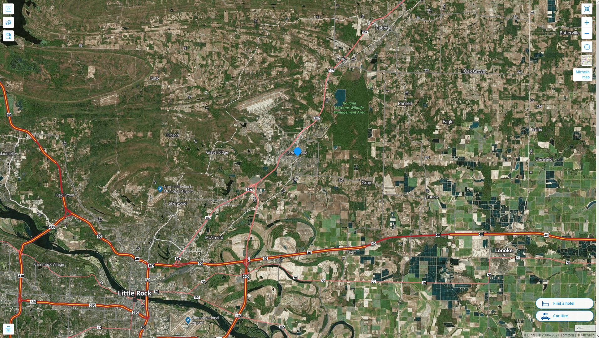Jacksonville Arkansas Highway and Road Map with Satellite View